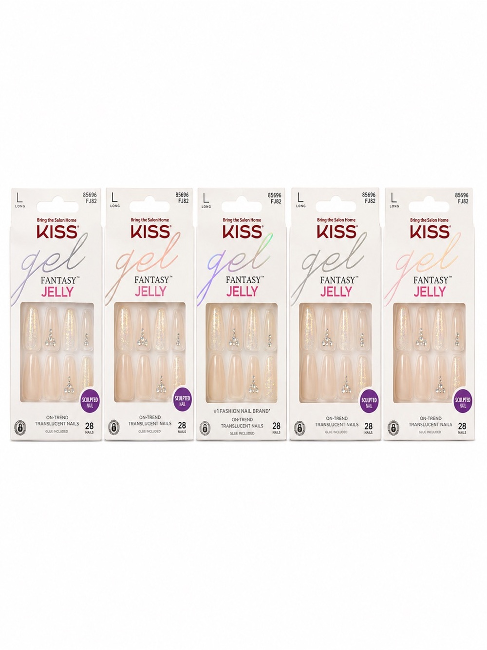 Kiss Gel Fantasy Jelly Translucent Nude Press-On Nails - set of 5
